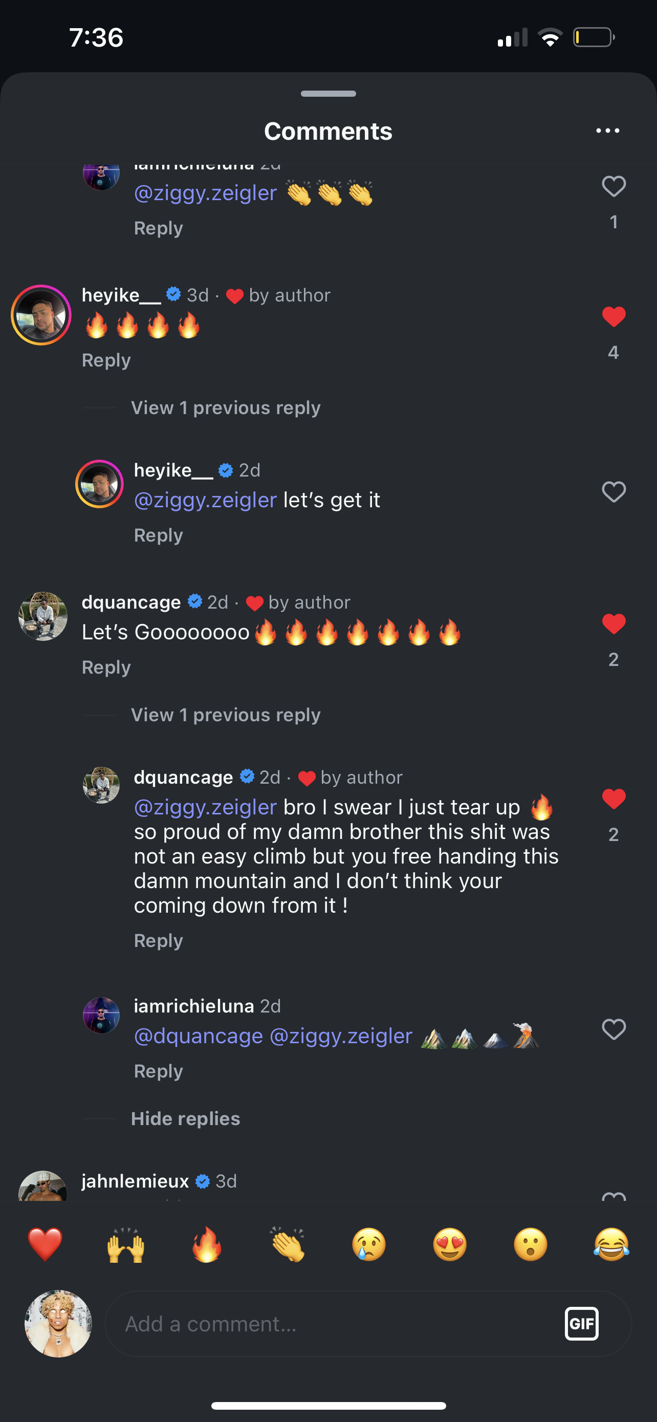 Instagram comments reactions